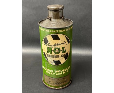 A Duckham's N.O.L Engine Oil can on bracket 'specified for Morris, Wolseley, Riley and M.G.