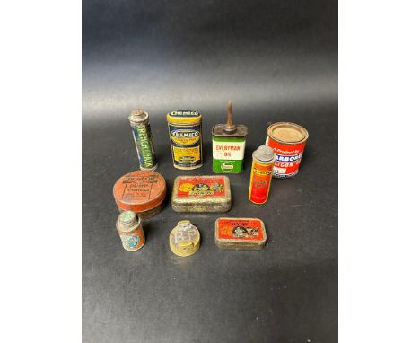 A selection of motor-related tins to include Dunlop, Castrol, Michelin, Chemico and Halford etc. 