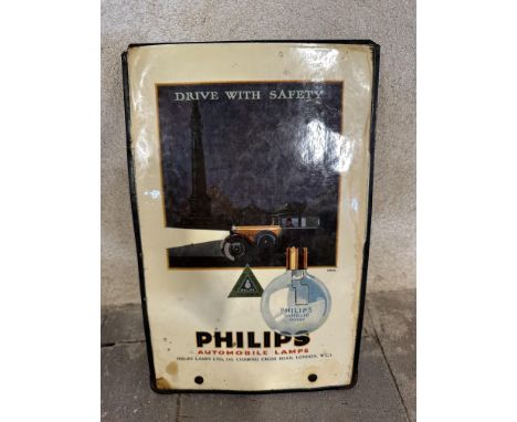 An unusual Philips Automobile Lamps celluloid advertising sign with 'The All-Weather Road Map, South Eastern England by Ordna