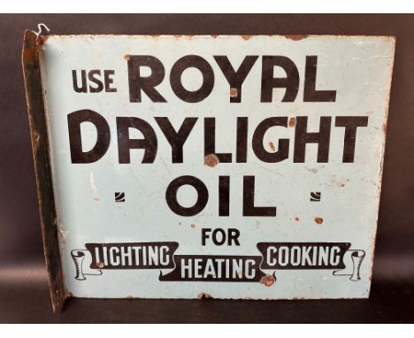 A Royal Daylight Oil enamel advertising sign with hanging flange, 'for lighting heating cooking', 22 x 18". 