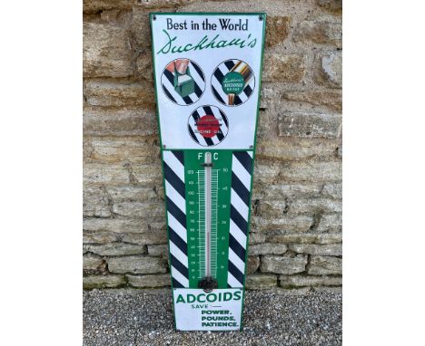 A Duckham's Adcoids thermometer in excellent all-round condition, bright colours, original thermometer, 45 1/4 x 11". 