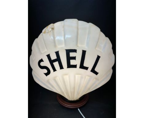 A 'Fat Shell' glass petrol pump globe by Webbs Crystal Glass Co., registration number to outer neck, damage to top and chips 