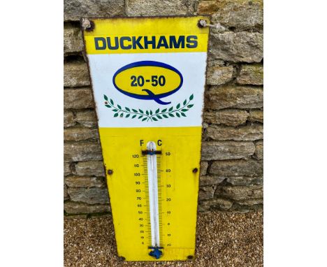 A Duckhams 20-50 thermometer advertising sign by Burnham of London, thermometer needs replacing, 13 x 36".