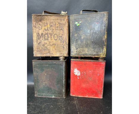 A Shell Motor Spirit two gallon can with Pratts cap plus three further two gallon cans inc Shell-Mex &amp; BP Ltd, each with 