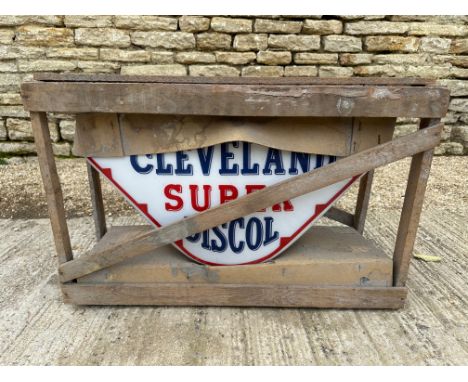 A Cleveland Super Discol glass petrol pump globe in original crate of issue.