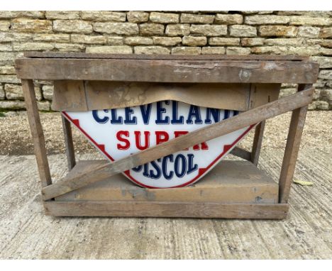 A Cleveland Super Discol glass petrol pump globe in original crate of issue.