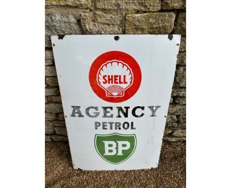 A 1940s Shell and BP Agency enamel advertising sign, 27 x 39". 