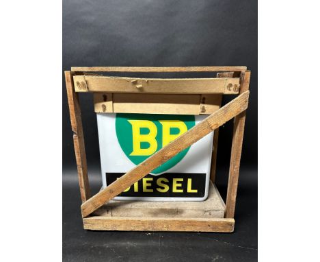 A BP Diesel glass petrol pump globe in original packing crate, in excellent condition. 