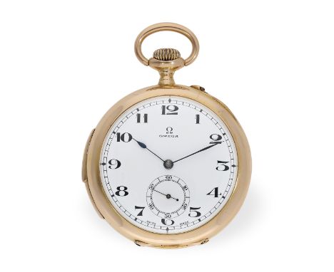 Taschenuhr: sehr feine Omega/Tissot-Herrenuhr mit Minutenrepetition, vermutlich um 1935: Ca. Ø49mm, ca. 78 g, 18K Gold, Staub