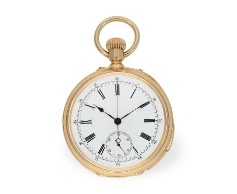 Taschenuhr: Patek Philippe mit Doppelkomplikation, Chronograph und 5-Minuten-Repetition, Genf 1879: Ca. Ø52mm, ca. 128g, 18K 