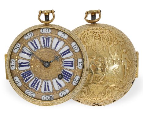 Taschenuhr: Rarität, Oignon in Gold mit Repetition, königlicher Uhrmacher Gaudron, um 1710: Ca. Ø56mm, ca. 192g, 18K Goldgehä
