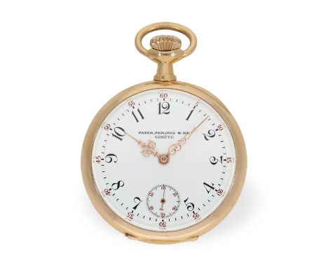 Taschenuhr: Patek Philippe Ankerchronometer in seltener, kleiner Größe, ca. 1905: Ca. Ø44mm, ca. 70g, 18K Gold, Gehäusenummer