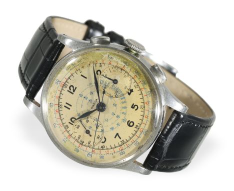 Armbanduhr: rarer, vintage oversize Chronograph von Omega, Stahl, Kal.33.3, ca. 1940: Ca. Ø38mm, Edelstahl, Pressdeckel, Seri