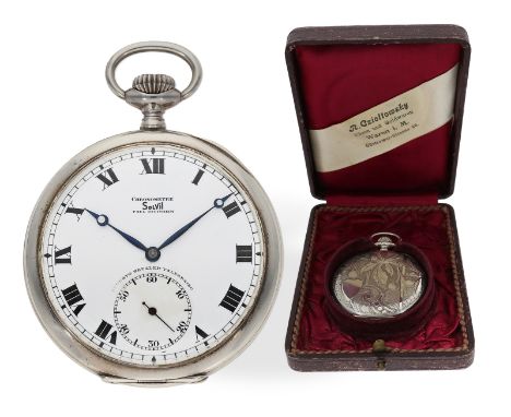 Taschenuhr: Paul Ditisheim Chronometer mit Jugendstil-Reliefgehäuse, um 1910: Ca. Ø51mm, ca. 78g, ausgesprochen schönes Silbe