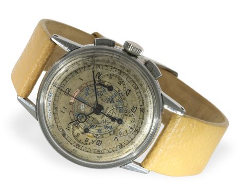 Armbanduhr: früher, großer Omega Chronograph in Stahl, ca. 1940: Ca. Ø34,5mm, Edelstahl, Druckboden, Seriennummer 10291XXX, W