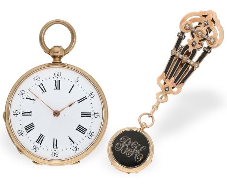 Hochfeine Memento Mori Chatelaine-Uhr mit Diamantbesatz, Vacheron &amp; Constantin, Traueruhr, 1878: Ca. Ø31mm, ca. 24g, 18K 