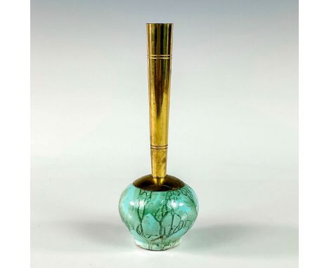 Turquoise with lustre finish and branch patterning. Round body. Narrow brass spout. Hand Painted Delft Holland on bottom. Thi