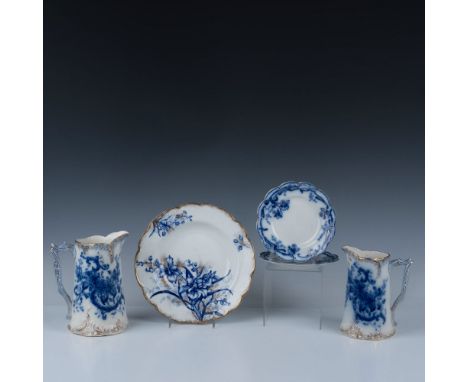 Lovely tableware with blue design over white porcelain and gilt accents. Lot includes - Orchid serving bowl 10" dia. - John M