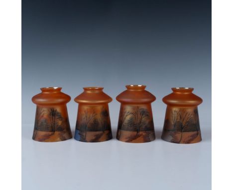 These four light covers are crafted from lustrous iridescent orange glass, with each exterior hand-painted featuring a beauti