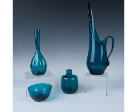 Features a vase, a small bowl, a pitcher and crackle glass bottle. Largest measures 6.25"L x 4.75"W x 15.25"H, Smallest measu