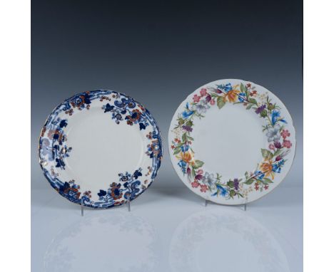 Fabulous duo of white plates with floral designs that includes a Shelley Spring Bouquet dinner plate with a Shelley Fine Bone