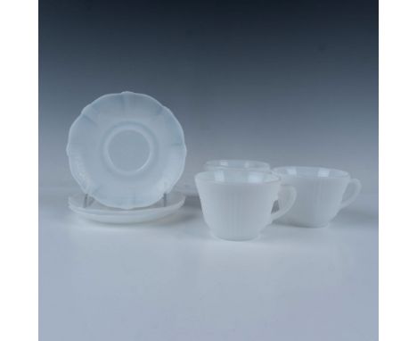 Features a delicate set of embossed teacups and saucers. Teacup measures 4.25"L x 3.75"W x 2.5"H. Saucers measure 5.75"L x 5.