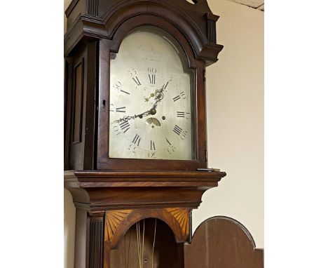 Edward Hopkins of Bradford eight day longcase clock, the silvered dial with engraved numerals, subsidiary dial and date apert