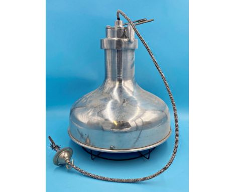 Vintage industrial cast aluminium pendant light, 46 high x 38 cm diameter 