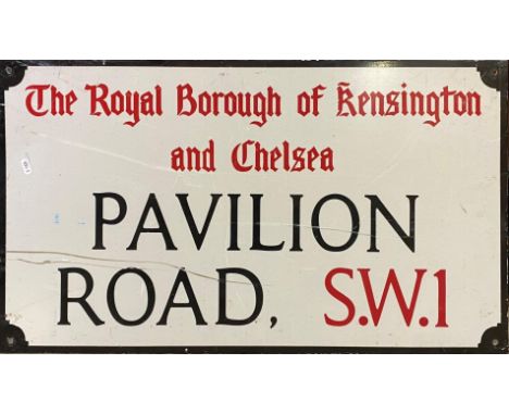 Vintage London enamel street sign 'The Royal Borough of Kensington and Chelsea, Pavilion Road, S.W.1' 82 x 46 cm 