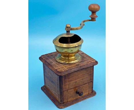Edwardian inlaid mahogany brass top coffee grinder 
