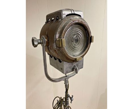 Cool Vintage Industrial Vari-Beam model 7750 stage or spot light on original stand on casters, 147cm high approx 