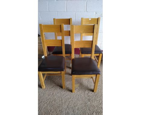 Cotswold Collection 4 Oak Ladder Back Chairs with Brown Faux Leather Pad, H1050mm W 450mm D 530mm 