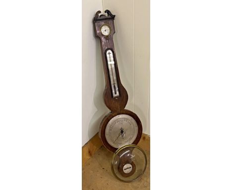 19th century rosewood banjo barometer thermometer with silvered back plates 