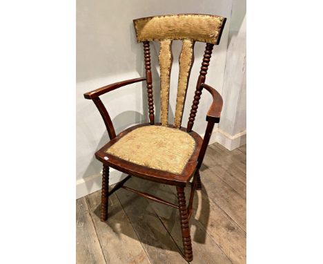 Early 20th century bobbin turned salon chair with original upholstery with a further Edwardian dining chair (2) 