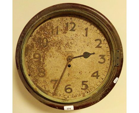 Military issue single fusee wall clock, 13.5" dial, mahogany case (af) 