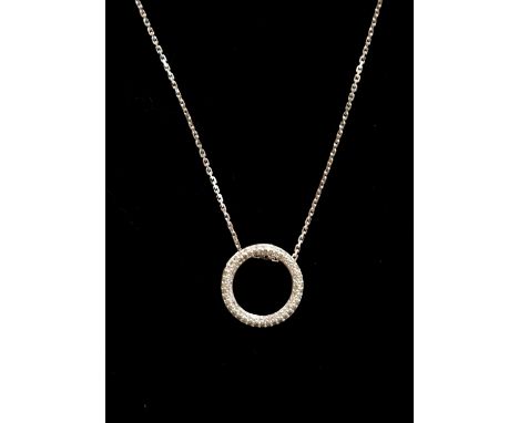 A 9ct white gold diamond set hoop pendant on an 18ct white gold chain
