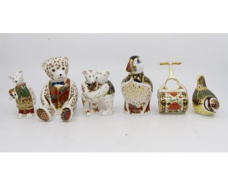 A further collection of Royal Crown Derby figures of birds and Teddy bears, seconds, including RCD Miniature roller