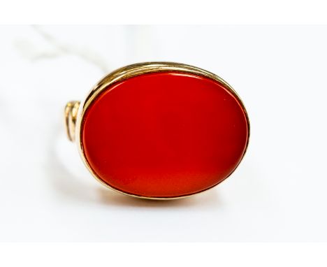 A 9ct gold and carnelian set ring, size P, gross weight approx 5.2gms