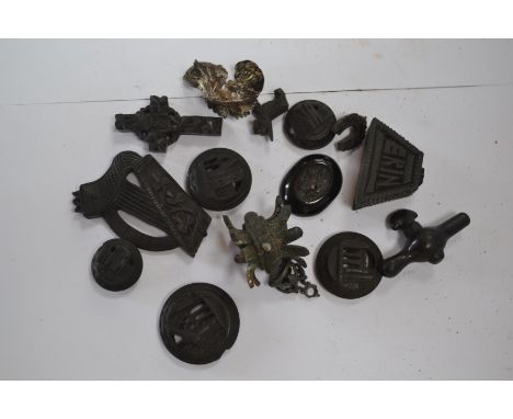 Bog oak (Irish) Whitby Jet etc, seal and painted miniature chamber stick etc