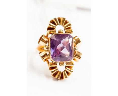 A synthetic sapphire and 14ct gold dress ring, size N½, gross weight approx 6.3gms 