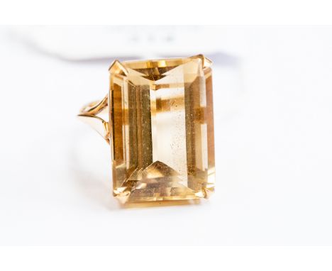 A quartz and 9ct gold dress ring, rectangular cut, approx 22mm x 25mm, size M, total gross weight approx. 10.9gms.