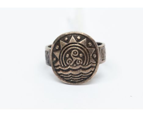 A silver Nordic ring, inscribed 'Viken breiz da', marks indistinct, size P