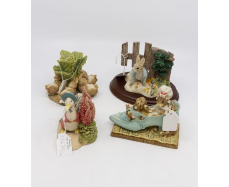 Border Fine Arts figurines including; Jemima Puddle Duck &amp; Foxgloves, Peter Squeezed Under the Gate", The Flopsy Bunnies,