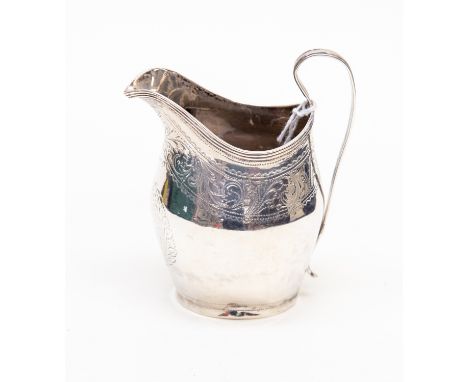 A George III silver helmet shaped bright-cut engraved cream jug with reeded C-scroll handle, Peter, William &amp; Anne Batema