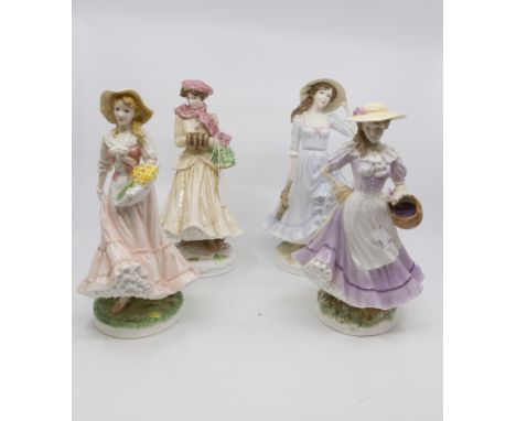 Set of four Royal Worcester "Seasons" figures, 3+1 boxed, three with certificates