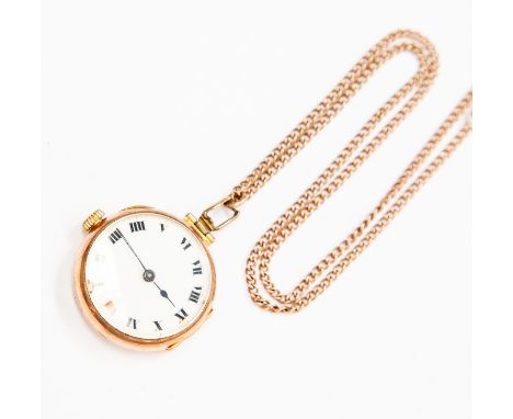 Rolex, an early 20th Century Rolex 9ct gold pendant watch, (conversion from a wristwatch) 2.5cm white enamel dial,  London, i