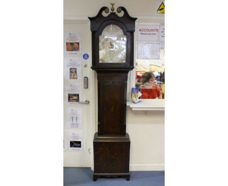 A 19th Century oak 30 hour longcase clock, having a white dial, intistinctly inscribed