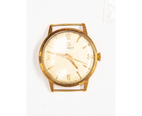 A 9ct gold Tissot watch face, batons, champagne tone dial,  dial diameter approx 27mm,  total gross weight 19gms