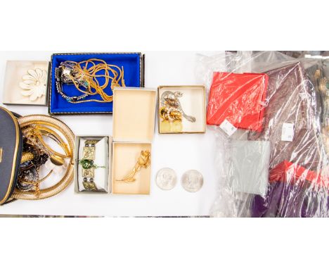 A collection of costume jewellery including clip on earrings and pierced version, bead jewellery including bracelets, necklac