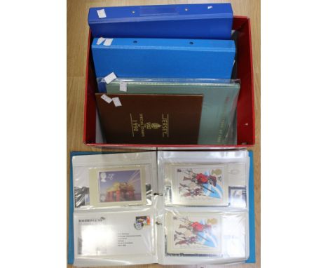 Two blue vinyl ring binders containing large quantity of Royal Mint decimal stamps, Mint packs, 1981-1985 - 1986-1991, 1992-1